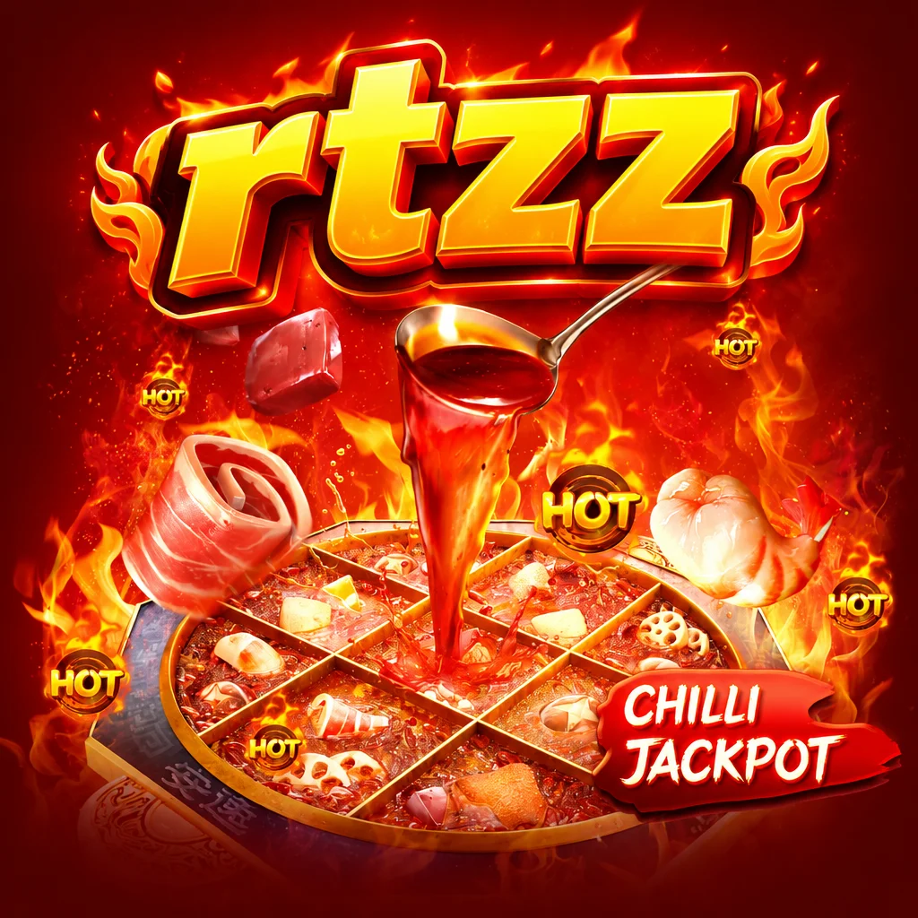 Logo rtzz bernuansa api di atas panci pedas sembilan sekat pada permainan Hotpot